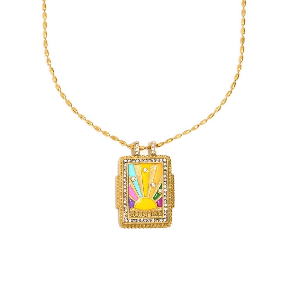 Brass Retro Necklace Multicolor Waterproof Ethnic Pendant Necklace Hypoallergenic Real Gold Plated 18K Gold Plated Necklace Gift