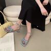 2025 new cool slippers female French fairy wind gentle thick heel word with low heel cool slippers