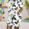 Women Plus Size White Floral Printed Round Neck Short Sleeve Top And Pocket Shorts Two Piece Set