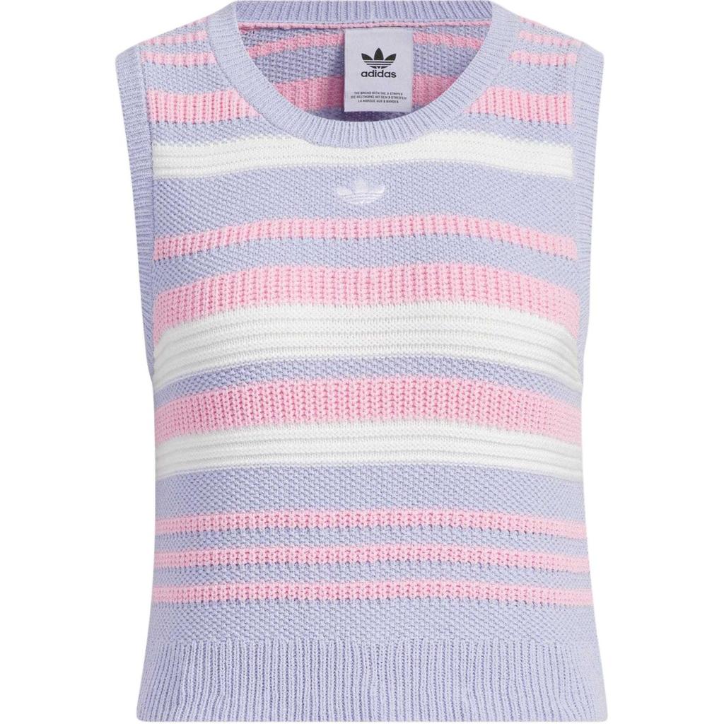 Adidas Originals Knit Striped Tank Top With Logo Embroidery Women Tops Light-Purple JI7053