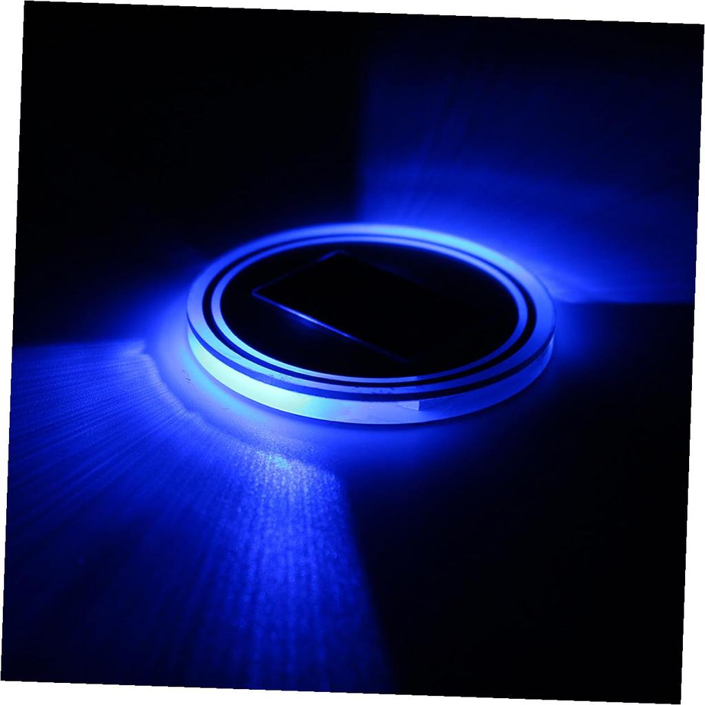 OSALADI LED Car Cup Pad with Vibration Nighttime Car Interior Compatible with Drink Holders Solar-Powered Mat, Blue, Sensor, Illumination, Decoration,