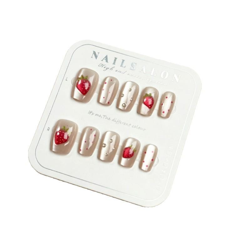 Fresh Sweet Strawberry Polka Dot 3D Cat Eye Nail Art Stickers for Girls