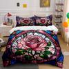 "Stained Glass Rose Decorative Set" Bedding Set with 1 Duvet Cover 2 Pillowcases Single Double King Queen, Gift