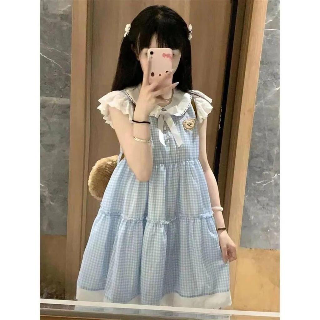 Petite Bear Embroidered A-Line Sleeveless Summer Dress with Doll Collar, Forest Style