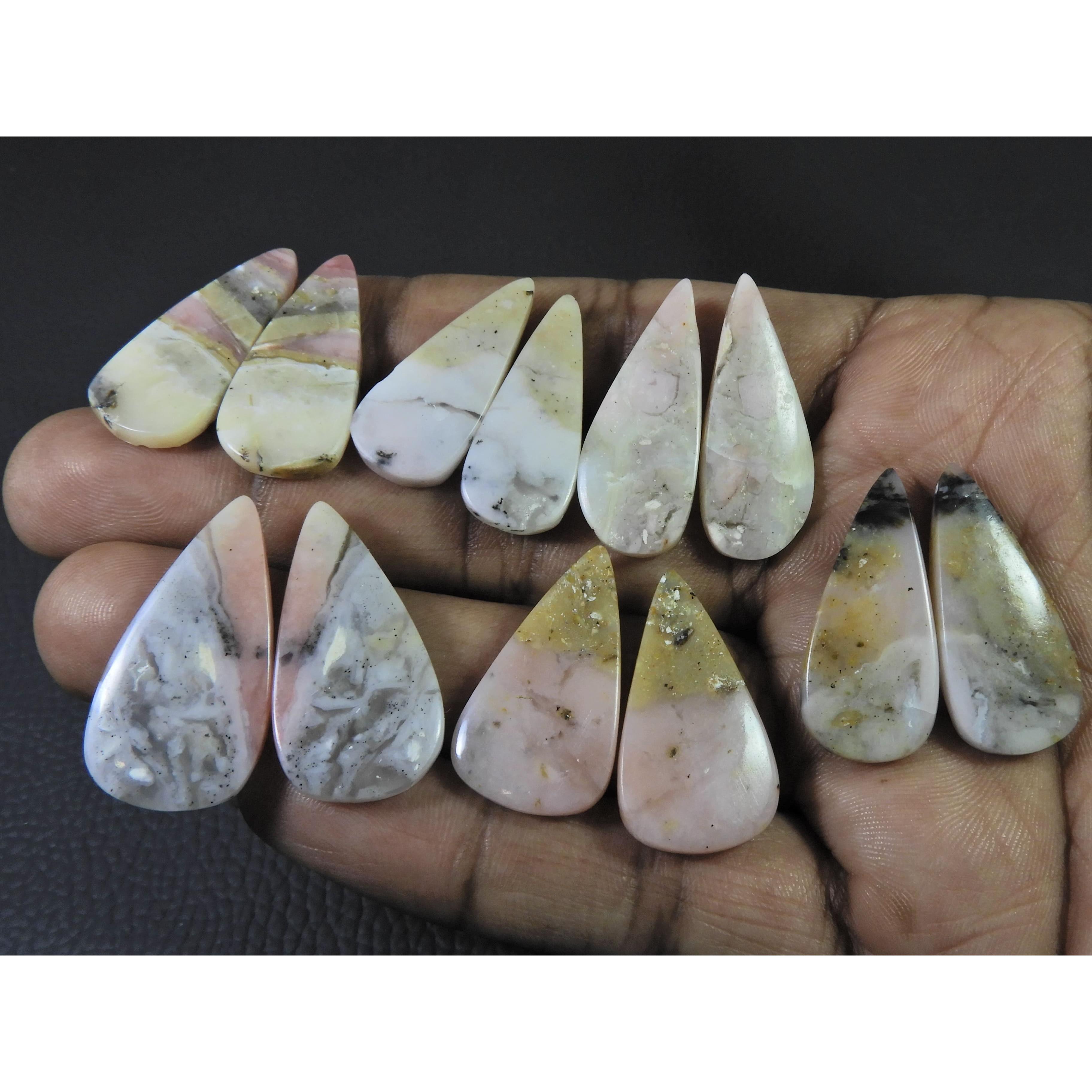 

141 карат. Натуральный розовый опал, парный, кабошон-груша, драгоценный камень, лот из 6 пар C-448