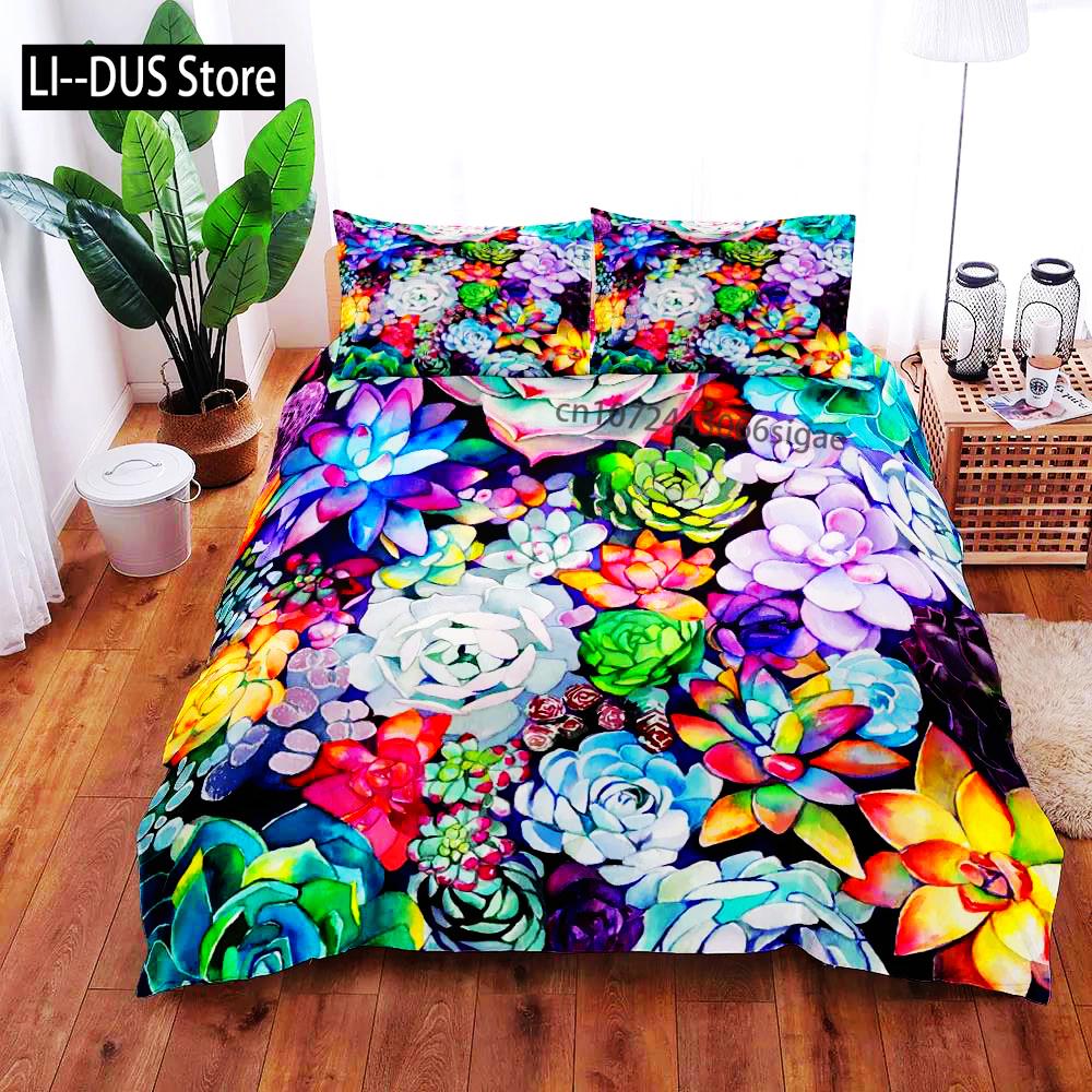

Comforter Pink Small Bonsai Style Bedding Set Digital Art Succulent 3D King Queen Double Full Twin Single Size For Bedroom Comforter (quilt)-EU Single(135*200cm)3pcs