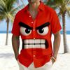 Cartoon Angry Expression Print Short Sleeve Shirt, Loose Comfortable Breathable Lapel Cardigan, Trendy Top for Vacation and Casual Wear