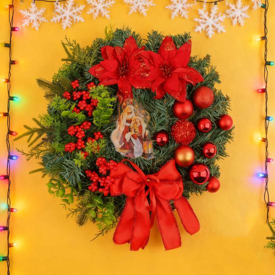Christmas Wreath Front Door Xmas Garland with Bow Ribbon Berry Flower Decor Indoor Outdoor Winter Decoration