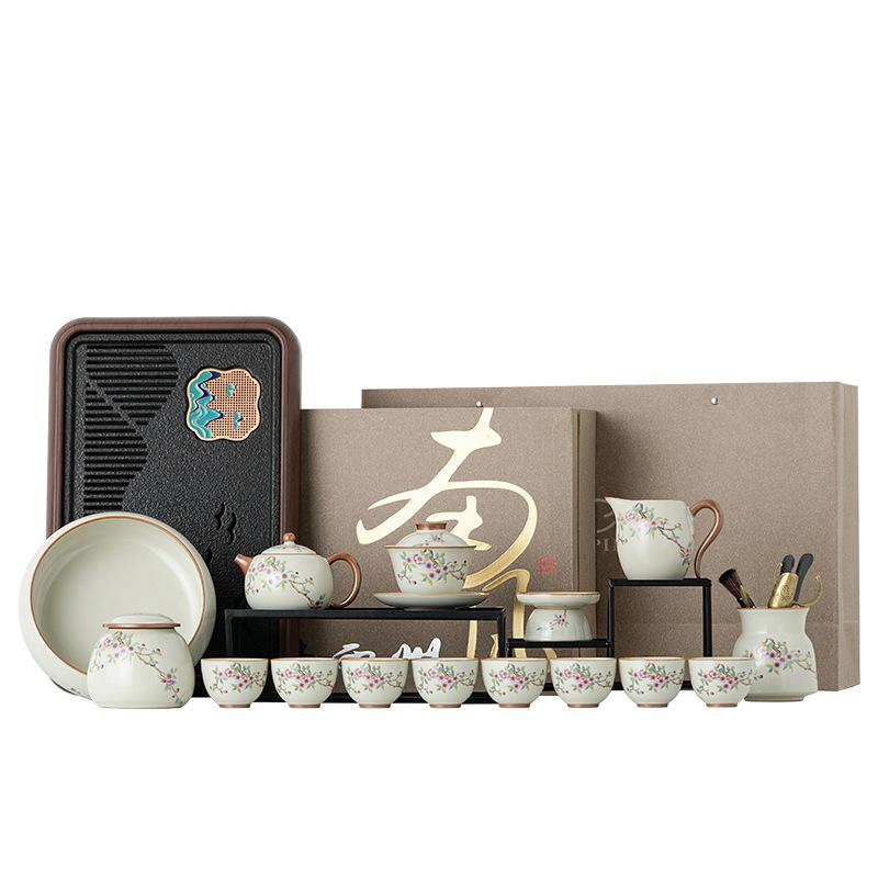 Ru kiln cover bowl teacup Kung Fu tea set   new household Chinese ceramic tea high-end tea set
