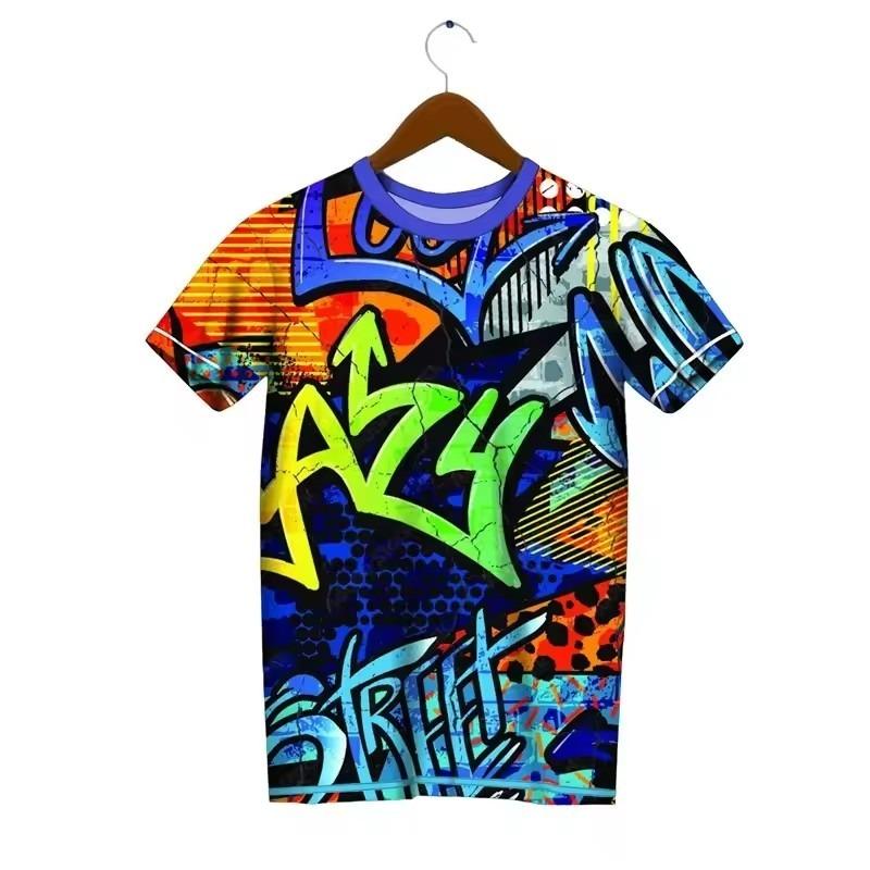 Trendy Graffiti Pattern T-shirt Men Fashion Summer Short Sleeved 3D Printed T-shirt Cool Streetwear Hip-hop T-shirt