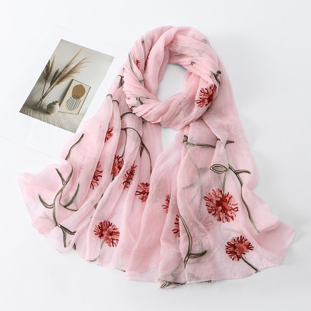 Spring Summer Ethnic Style Artistic Retro Embroidered Scarf Shawl Organza Beach Tourism Women