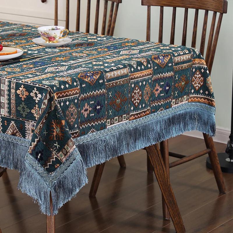 American Style Chenille Tablecloth Retro Ethnic Minority Style Embroidery Rectangular Table Clothes Geometry Classical Deskcover