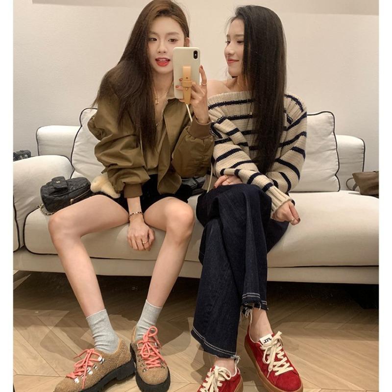 ~ Retro lace-up casual low-top heightening thick-soled versatile board shoes for women's spring and autumn