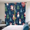 2pcs 2D flat printing Christmas Window Curtains Blue Cartoon Santa Claus Fabric Without Electricity Birthday Party Perfect for