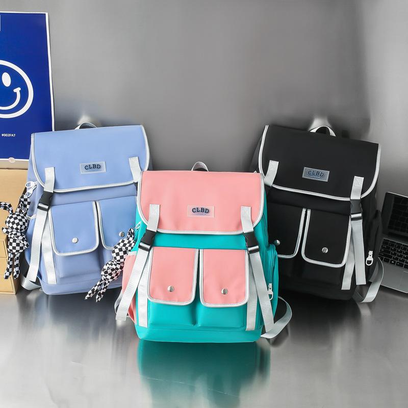 Harajuku Color Matching Double Pocket Student Schoolbag Korean Version Large-capacity Junior High School Student Backpack