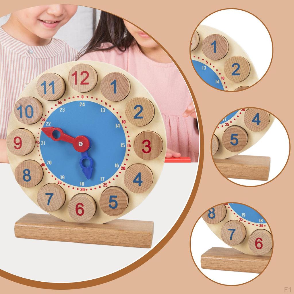 Analog Teaching Clock Wooden Toy Practice DIY Stem Learning Time Kids Education for