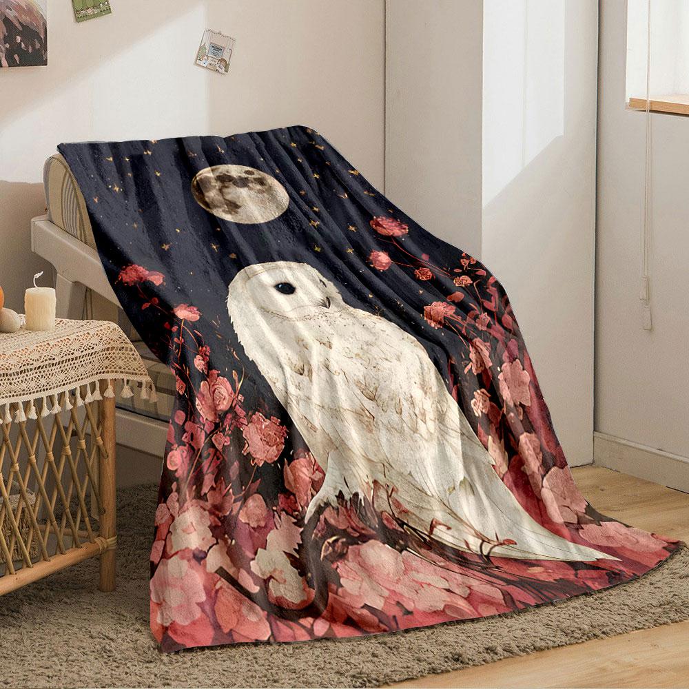 Moonlit Owl with Floral Night for All Seasons Blanket Lunch Break Throw Gift
