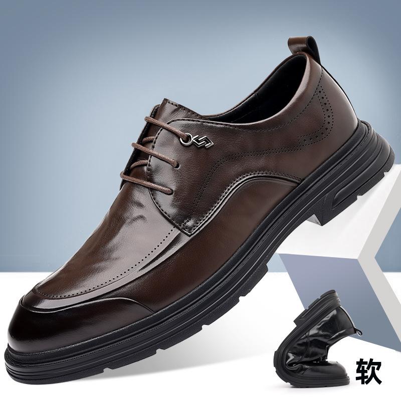 New Men's Business Leather Shoes Commuting Big Head Platform Men's Shoes Casual Single Shoes Men's Formal Work Office Wedding Shoes