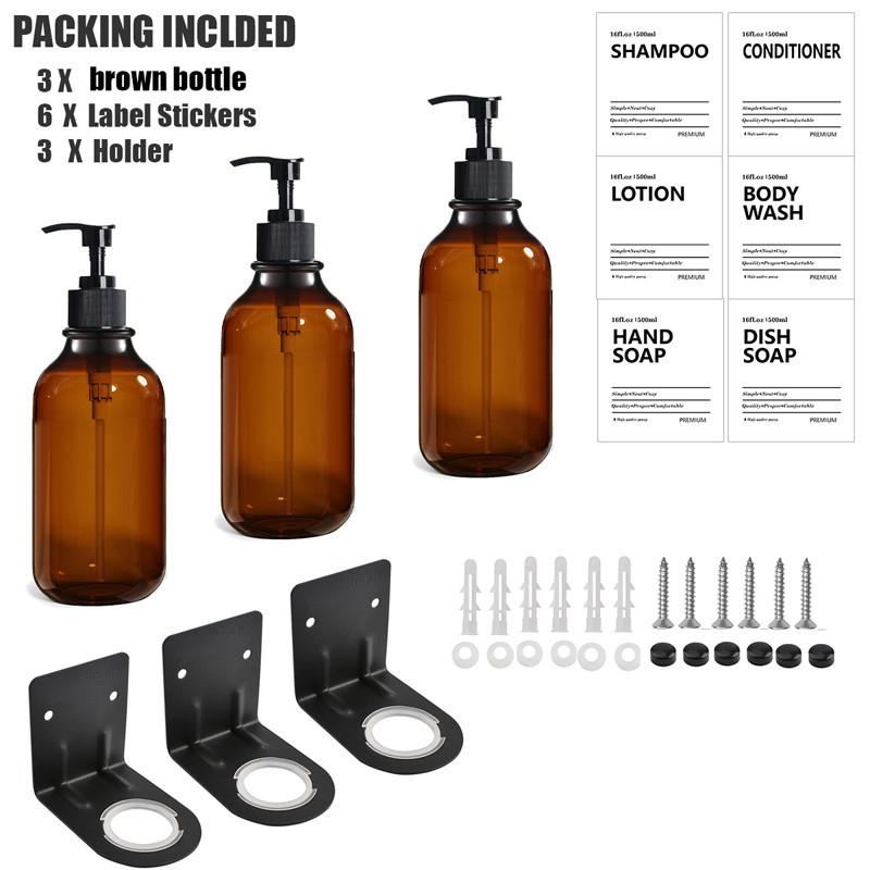 Dispenser de săpun lichid de 500 ml Balsam șampon gol reîncărcat Recipient pentru spălarea corpului cu etichetă/raft/tavă pentru baie, bucătărie