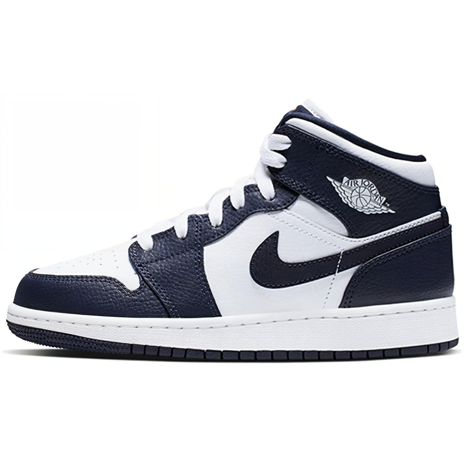 Jordan 1 Mid White Metallic Gold Obsidian GS 554725-174 35.5
