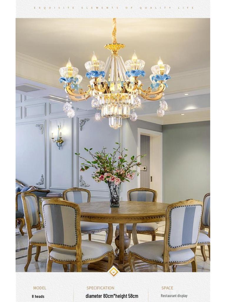 Luxury European Crystal Chandelier, French Ceramic Design for Living Room or Restaurant
