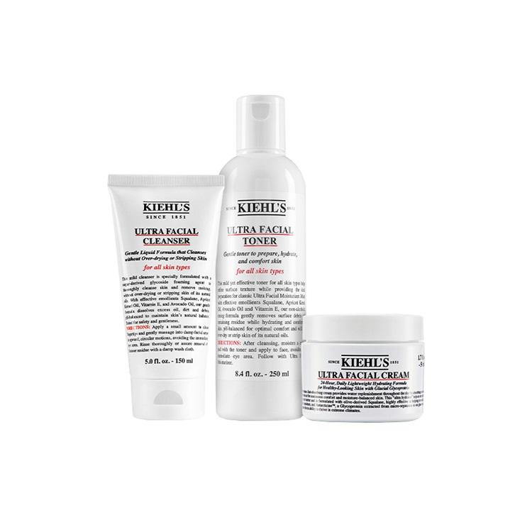 

Kiehl s Ultra Facial Cleanse-Tone-Hydrate 3-Piece Routine Set Cleanser 150ml+Toner 250ml+Face Cream 50ml