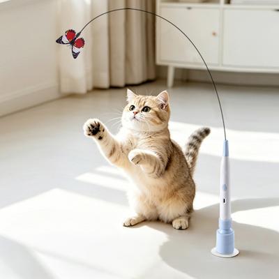 Electric Cat Butterfly Wand Toy, Cat Teaser Stick with Suction Cup, Automatic Interactive Kitten Teasing Stick Toy for Cat Exercise Play