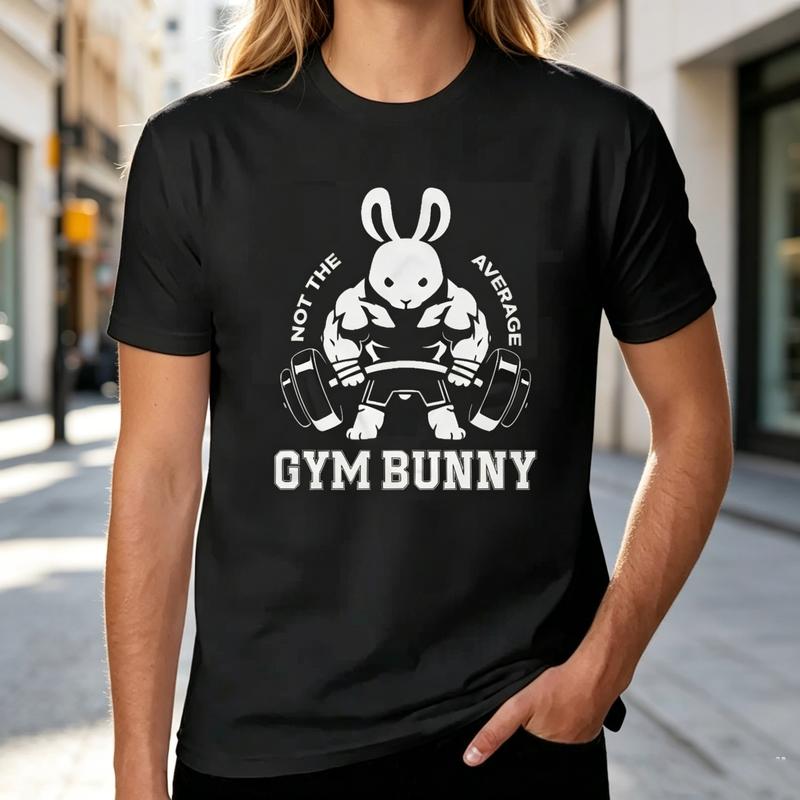 Funny Gym Bunny Graphic T Shirt Unisex Unisex Fitness Workout Tee 100 Cotton with Muscle Rabbit Print Casual Short Sleeve Top
