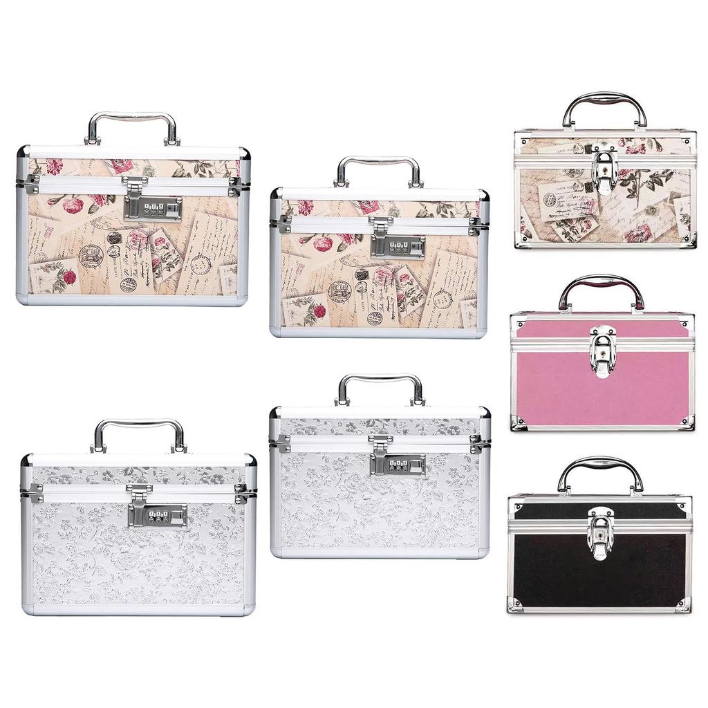 Portable Makeup Bag with Mirror with Tray Cosmetic Storage Box Makeup Box