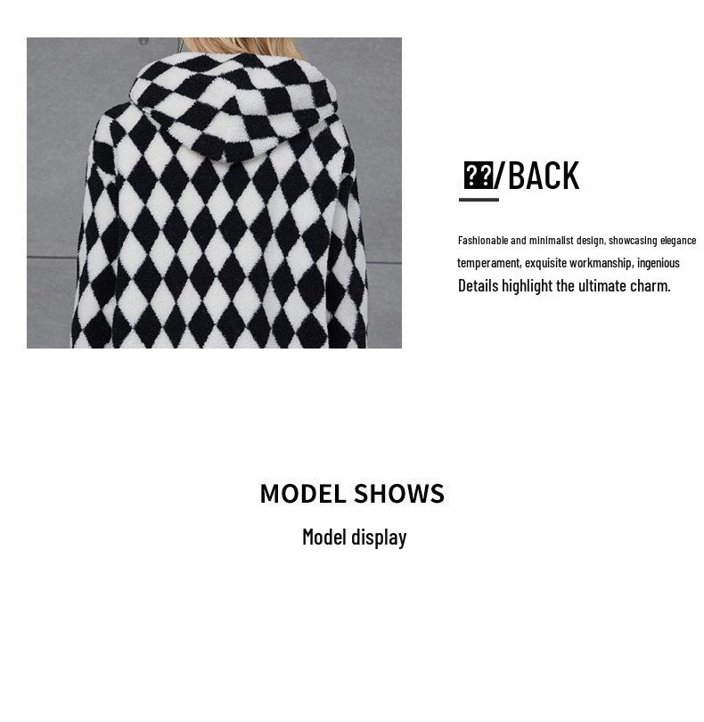 2022 European & American Women's Hooded Faux Fur Plaid Coat