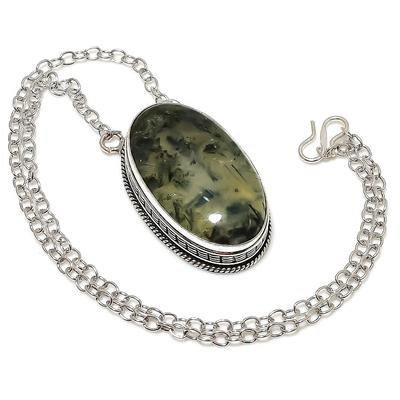 Natural Prehnite Gemstone Handmade 925 Sterling Silver Gift Necklace 20" B1i10