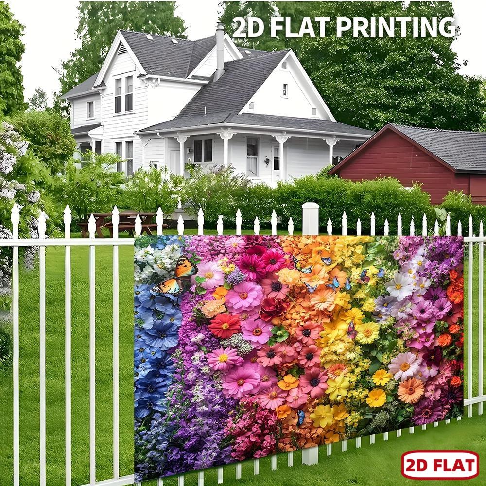 2D plane, vibrant rainbow flower design banner, with background of blooming flowers, suitable for bold and fun events, p