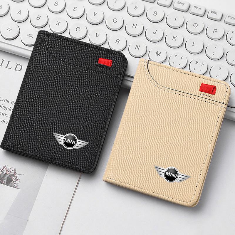 BJRT1 Vintage Car Metal Logo Leather Wallet Credit Card Holder For BMW Mini Cooper R50 R53 R55 R56 R60 R61 F54 F55 F56 F60 Accessories