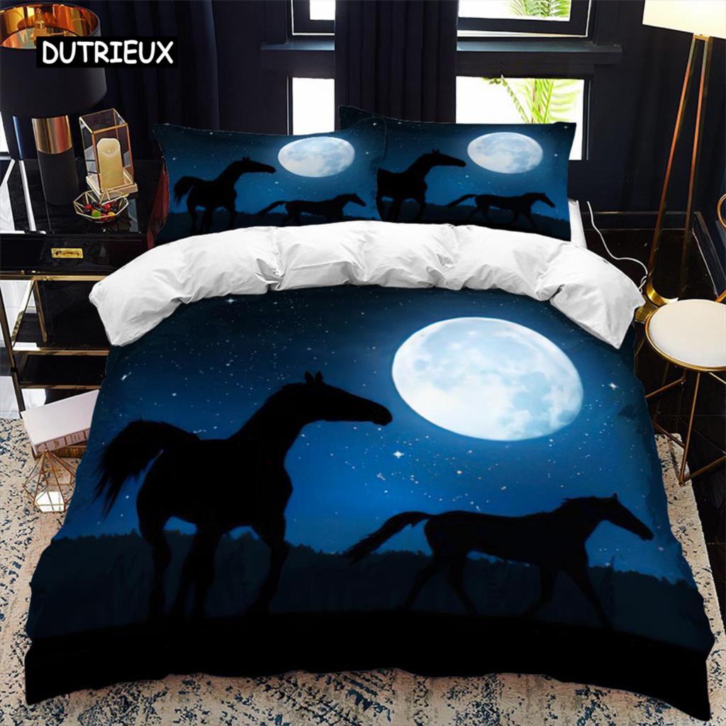 Tier Silhouette Bettbezug Set Heulen unter dem Mond Tier Thema Bettdeckenbezug für Kinder Jungen Mikrofaser King Twin Bettwäsche Set