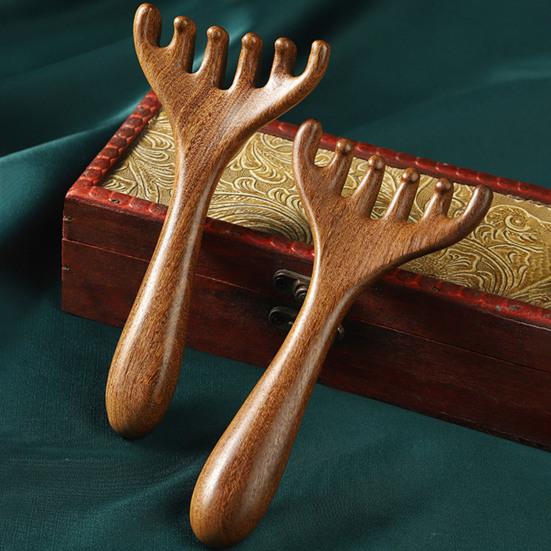 Deer Antlers Meridian Massage Comb with Storage Bag Long Handle Sandalwood Scalp Massager Comb Six-Claw Wide Tooth Body Massage Guasha Scrubber Tool