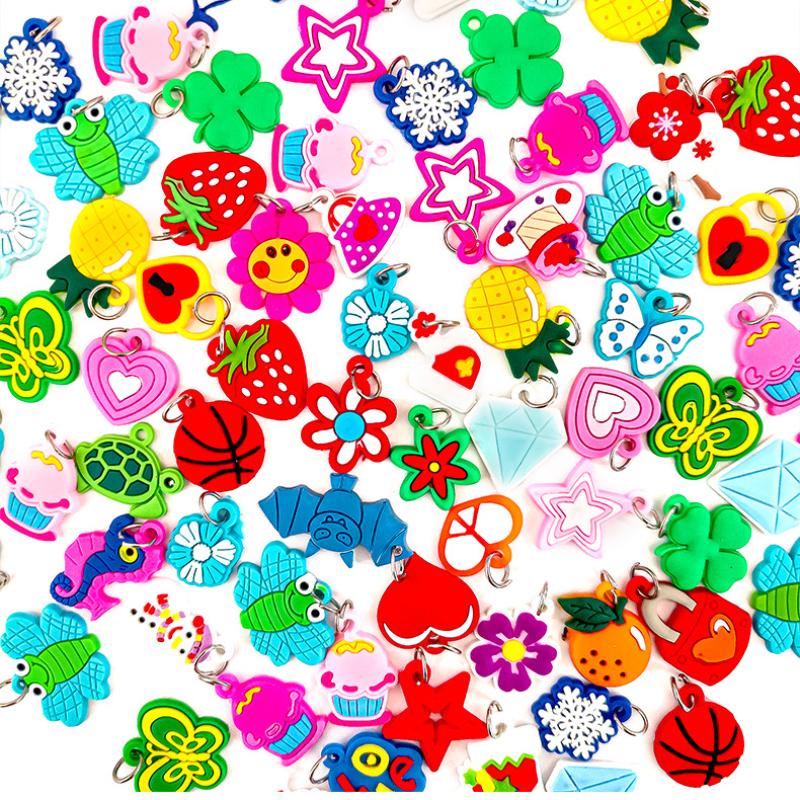 DIY Soft Glue Cartoon Colorful Animal Flower Bead Pendants Colorful Rubber Loom Band Bracelet Jewelry Making Beads Toy Beads Set
