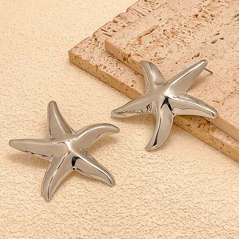 2025 New Fashion Big Starfish Shell Stud Earrings for Women Bohemian Gold Color Star Drop Earrings Jewelry Accessories