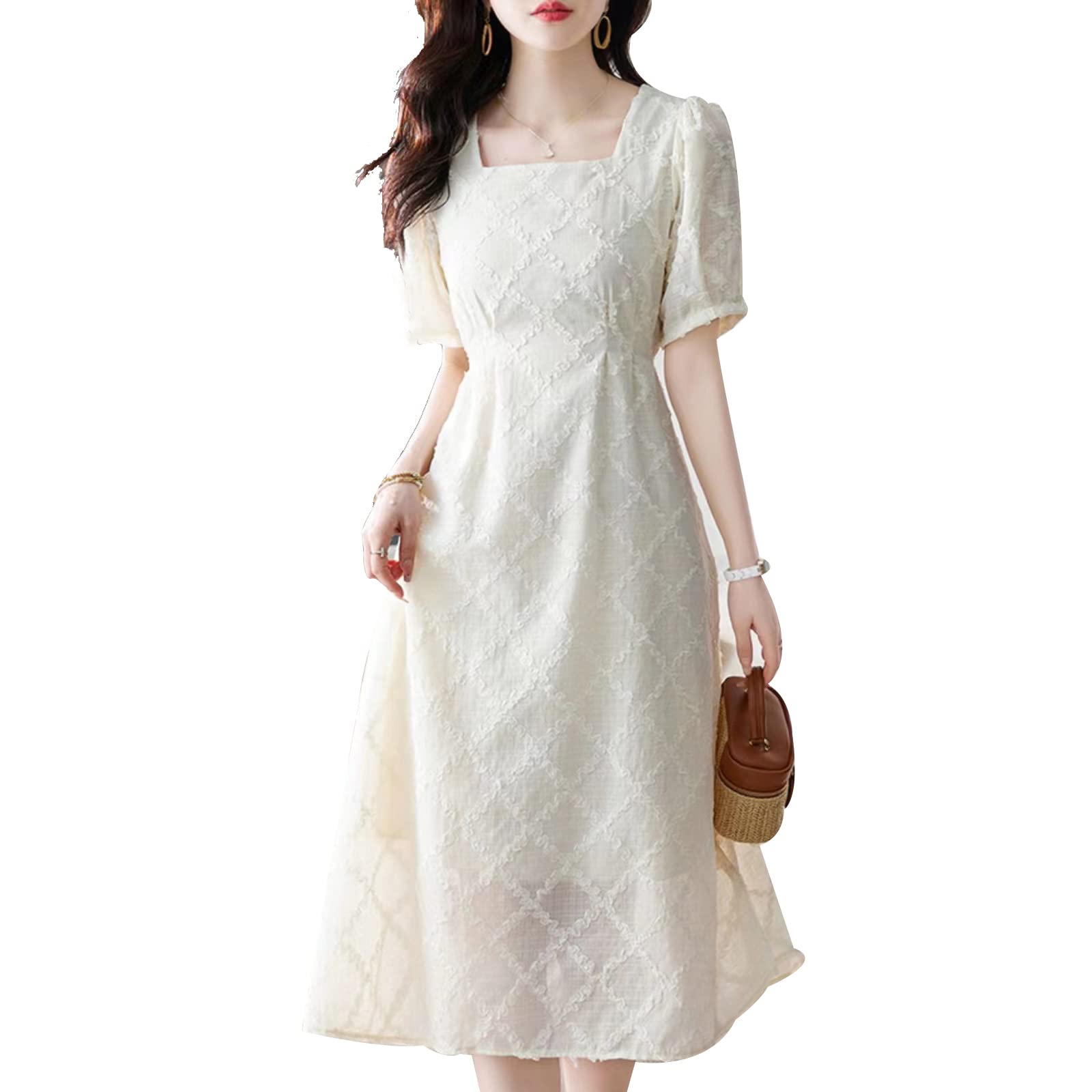 

Туника с коротким рукавом Осень [PH.YZBBDPG] Платье, U-образный вырез, Свадьба, Вечеринка, Платье, Рюши, Стильный, Женственный, Стройнящий, Весна, Лето, бежевый