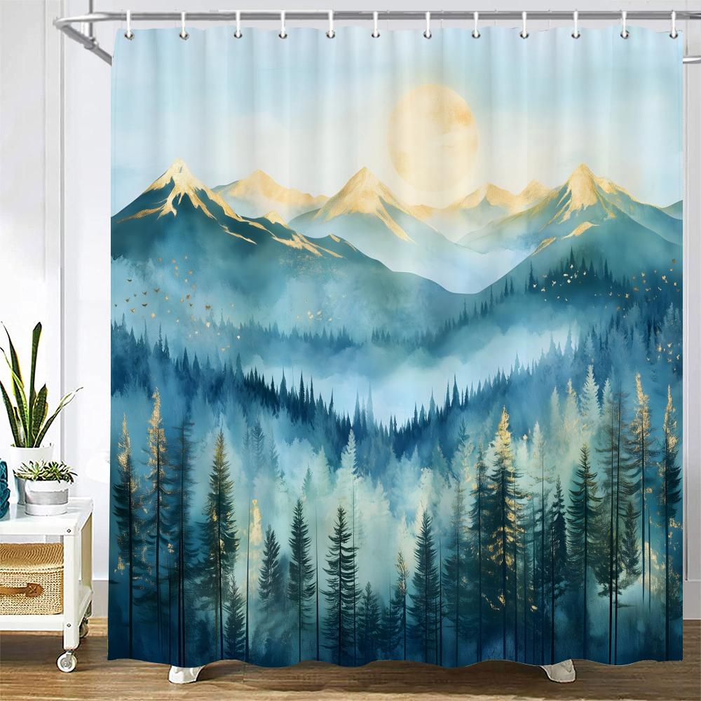 Forest Scenery Shower Curtain Bath Curtain Polyester Fabric Green Misty Printed Bathroom Curtains For Home Decoration Curtain