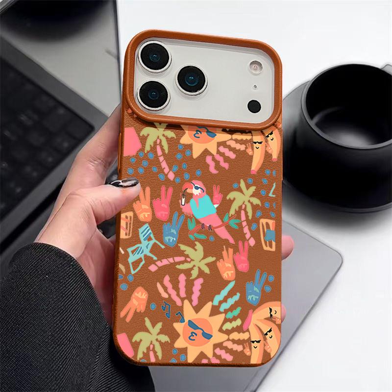 For iPhone 17 Pro Max Case Luxury Colorful Cartoon Pattern Leather Texture Silicone Cover For iPhone 16 Pro Max 15 14 13 12 11 16E Air