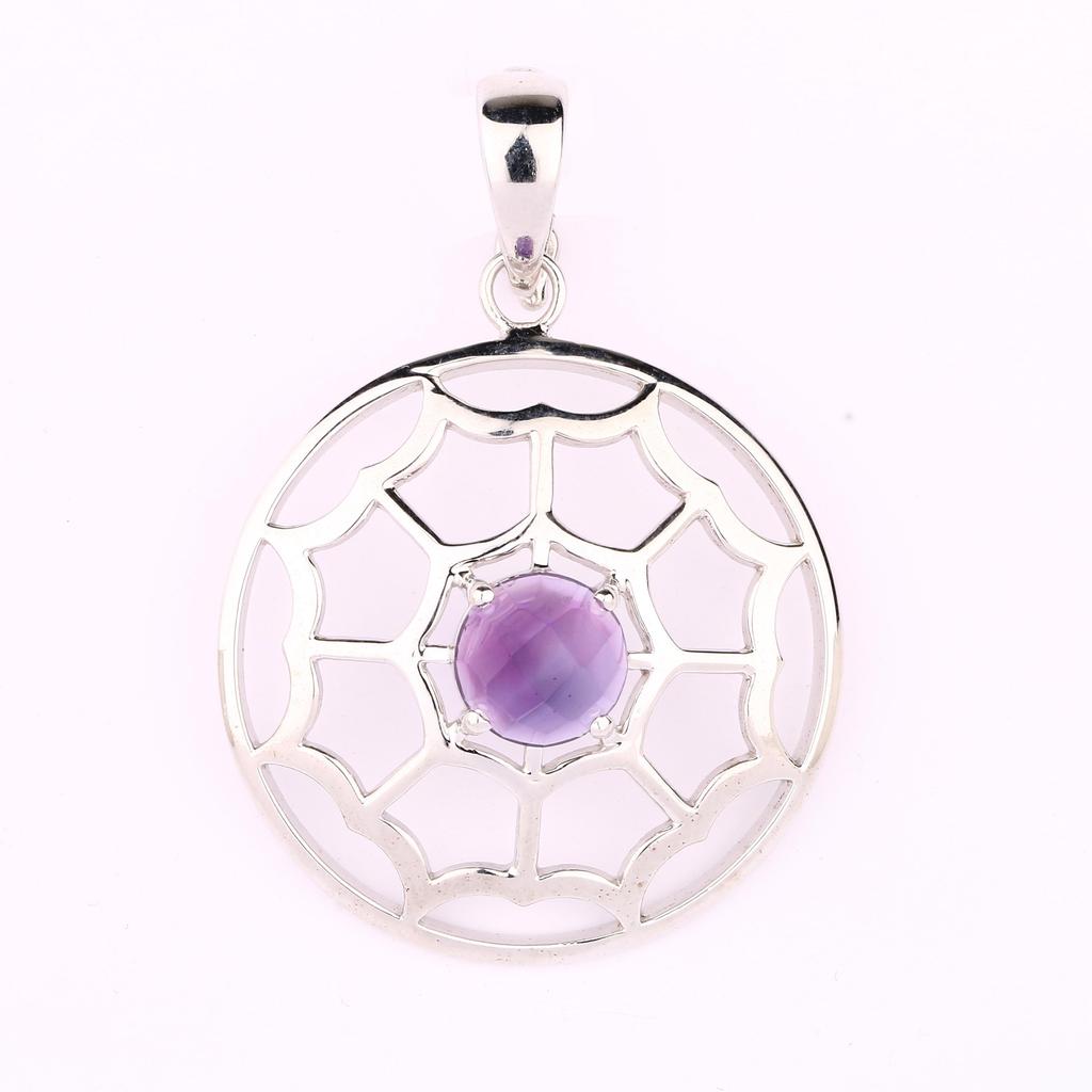 African Amethyst Pendant 925 Sterling Silver Rhodium Statement Jewelry Gift for Her