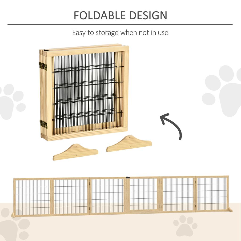 Wooden Pet Gate Freestanding Dog Security Barrier With Two Support Feet Natural Tone