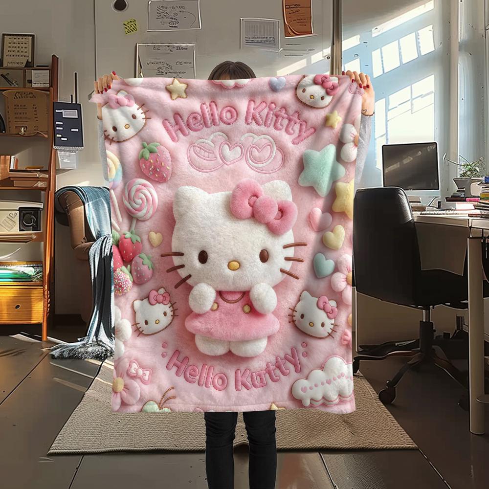 1PC Hello Kitty Pink Print Flannel Blanket, High Quality All Seasons, Home Decor, Warmth and Comfort, Perfect for Christmas Gifts