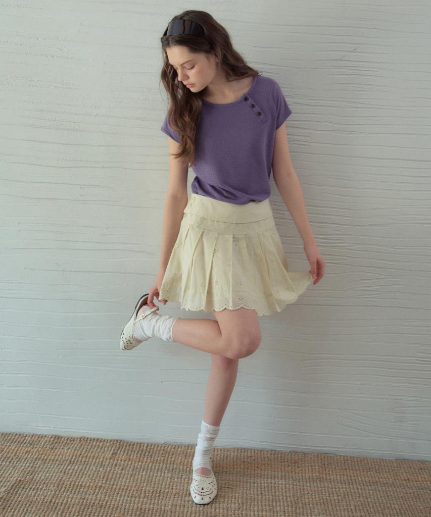 Aueonoseuteljia Eyelet Pleated Skirt_Cream(Ob6Sk09)