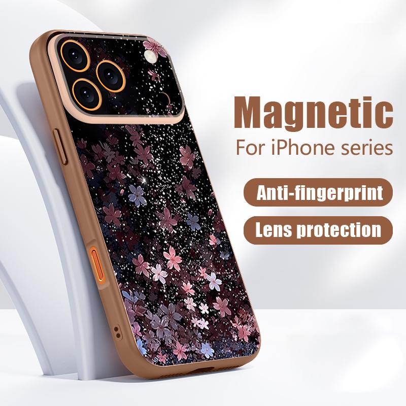 Magnetic For Magsafe Case For iPhone 17 Pro Max Starry Sky Cherry Blossom Pattern Skin Feeling Cover For iPhone 16 15 14 13 Pro Max