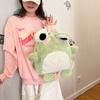 Fashion 3D Cartoon Frog Backpack Plush Animal Frog Shoulder Bag  Birthday Gift