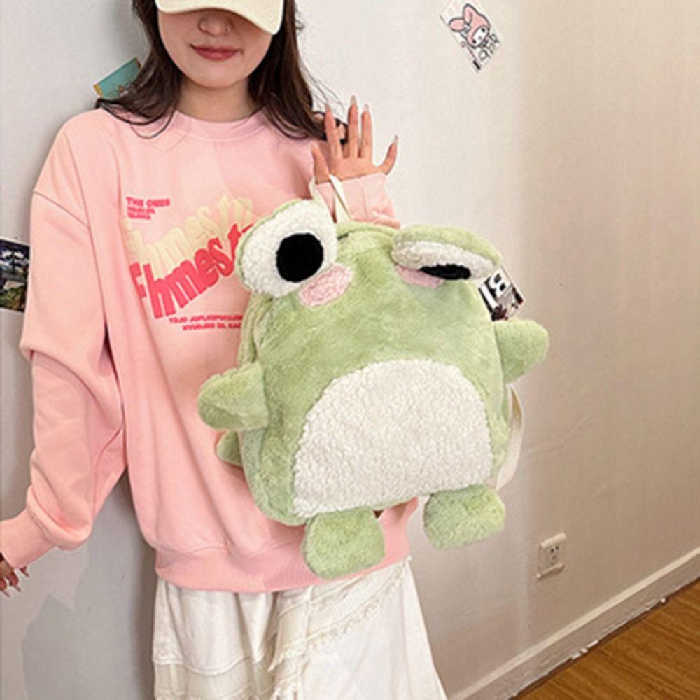 Fashion 3D Cartoon Frog Backpack Plush Animal Frog Shoulder Bag  Birthday Gift