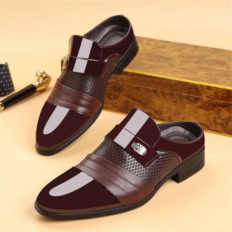 Fashion New Men White Brown Breathable Half Slippers Driving Shoes Casual Pu Leather Mules Moccasins Loafers Zapatos Hombre