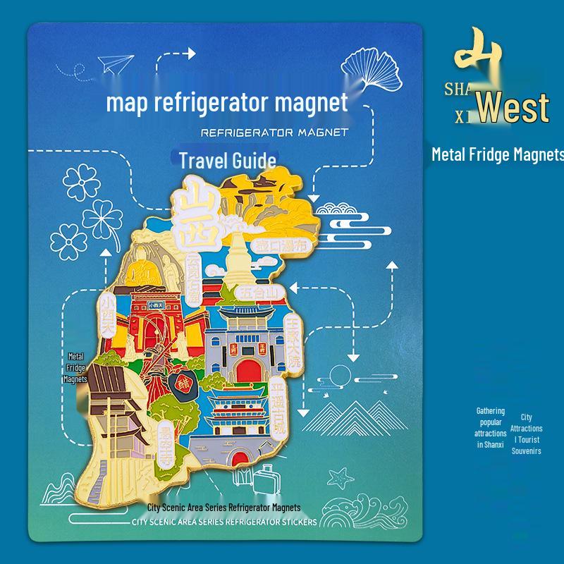 Shanxi Wutai Mountain Cultural Map Metal Fridge Magnet Tourist Souvenir Shanxi