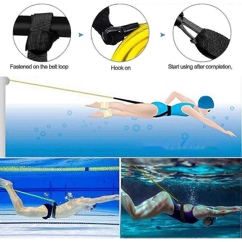 3m/ 4m Pool Swim Training Leash Durable Elastic Swim Training Belt Swim Resistance Tether Pool Swimming Elastic Rope Resistance Band for Poosnn